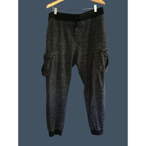 HOLLYWOOD- MENS BLACK/GREY ELASTIC WAIST TAPER LEG JOGGER SWEATPANTS SIZE LARGE